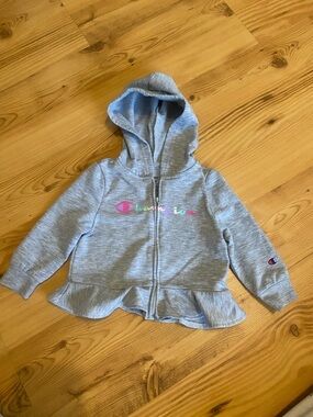 Champion Gray Girls' Hoodie with Ruffle Hem and Multicolor Logo